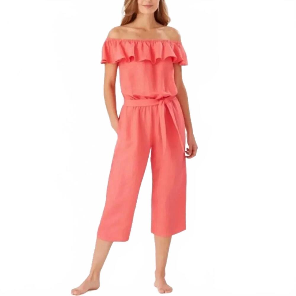 NEW TOMMY BAHAMA linen blend dye cropped jumpsuit in paradise coral